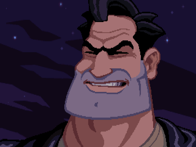 Look at that muzzle. Ben, from adventure game Full Throttle might not be able to see, but he could sandpaper paint off a door frame with that chin stubble.